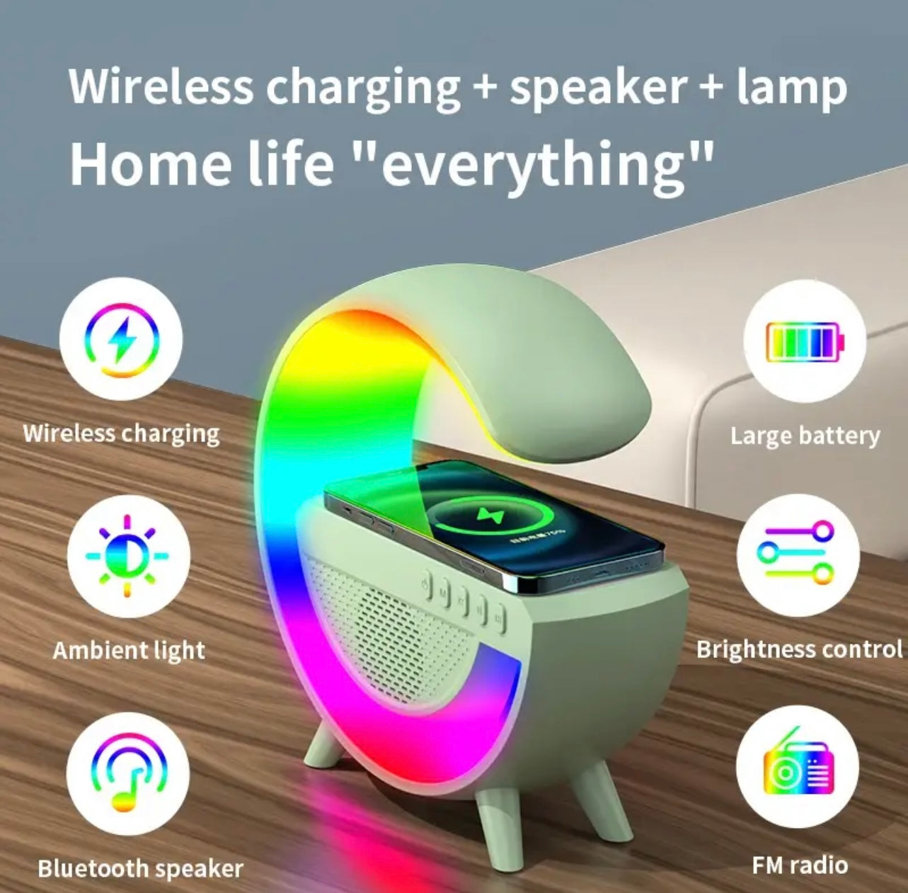LED Licht mit verschiedenen Farben Wecker, Musikspieler, Bluetooth speaker, Wireless 🛜 Ladegeräte Radio 📻 ein Gerät mit vielen Funktionen