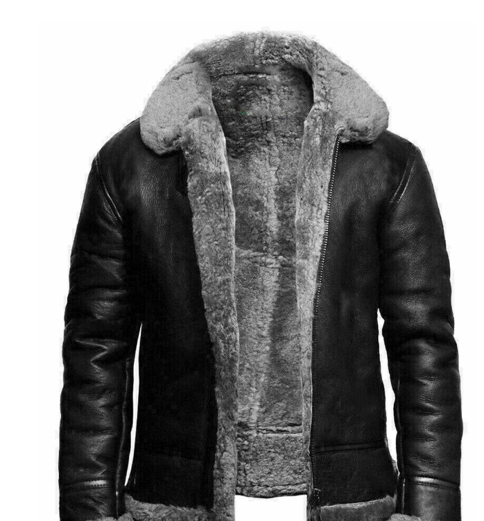 Herren Lederfell Einteiler Revers Winter Kältebeständige Lederjacke
