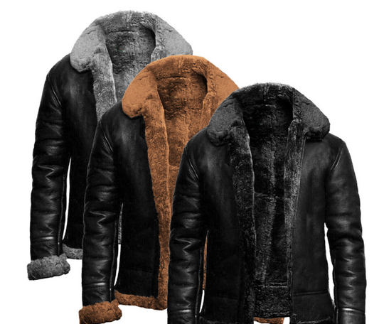 Herren Lederfell Einteiler Revers Winter Kältebeständige Lederjacke