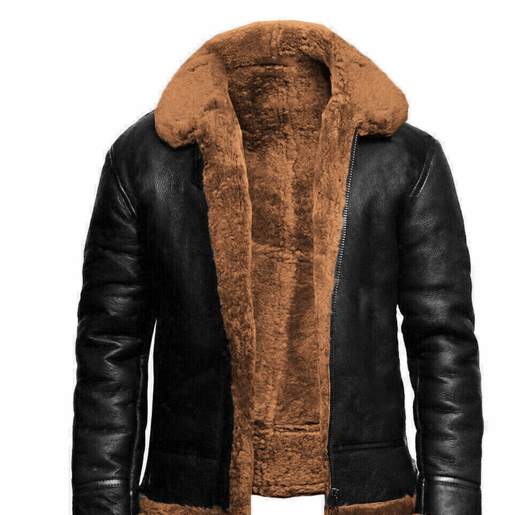 Herren Lederfell Einteiler Revers Winter Kältebeständige Lederjacke